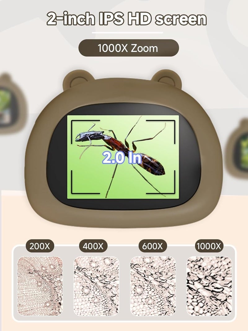 Acoath Microscope for Kids, 1000X Handheld Digital Miniscope with 2.0" Screen, Portable Pocket Microscope Education Toys Christmas Gifts for Age 3 4 5 6 7 8 9 10 Girls Boys - Image 2